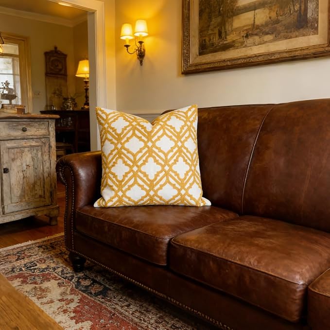 Slow Cow Embroidery Decorative Throw Pillow Cover for Couch Sofa Home Decor Modern Geometric Accent Pillow Cushion Cover 18 x 18 Inches Yellow
