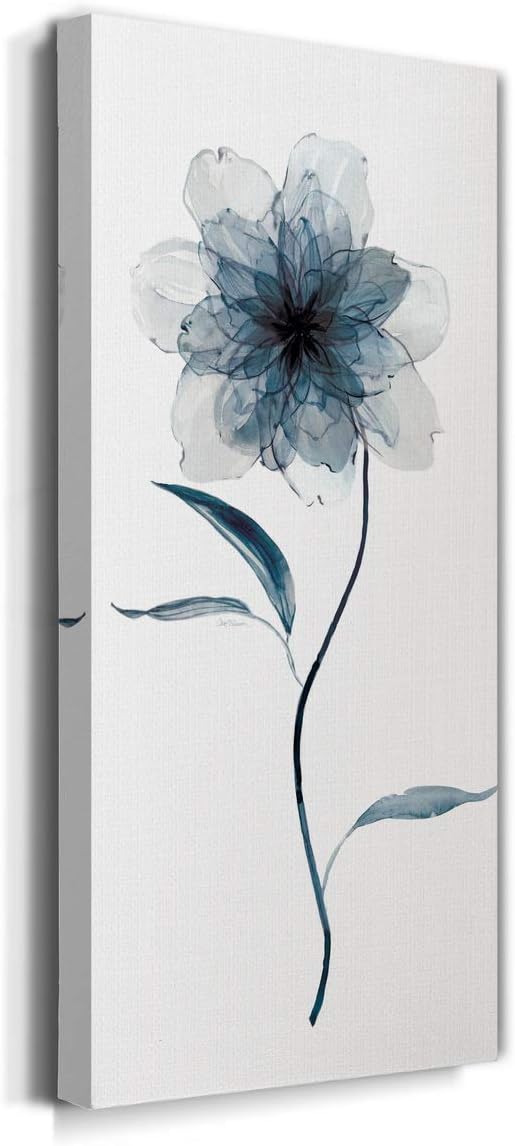 Renditions Gallery Canvas Floral Wall Art Paintings & Prints Delicate Indigo Flower Modern Nature Wall Hanging Canvas Artwork Decorations for Bedroom Office Kitchen - 8"x16" LT43