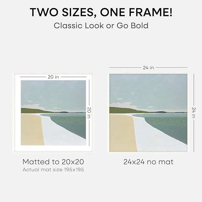 Homeforia 24x24 White Oak Picture Frame, High-End Wood, 20x20 Mat, Glass