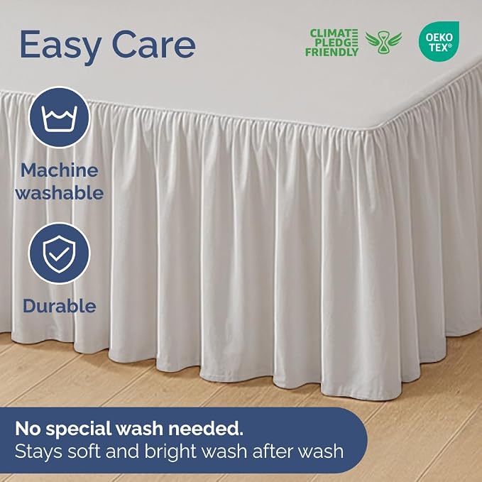 Bedskirt Twin Size Ruffle - Ruffled Bed Skirt - 12 Inch Drop - French Grey | Bedskirt with Platform, Ultra-Soft Premium Hotel Quality, Wrinkle Free, Fade & Shrink Resistant, for Women, Men, Kids & Teens