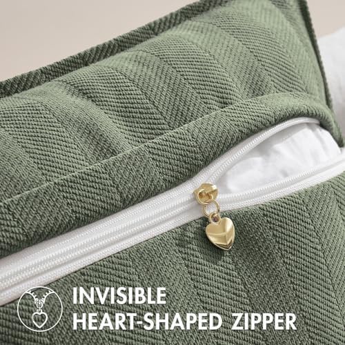 MIULEE Pack of 2 Army Green Euro Shams Chenille Pillow Covers 24x24 Inch