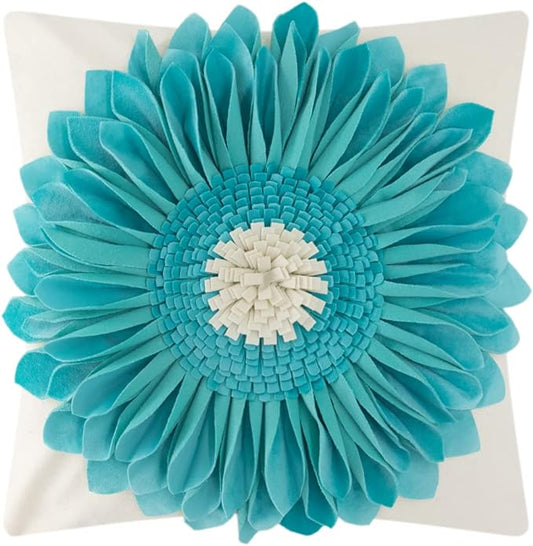 OiseauVoler 3D Sunflower Throw Pillow Cover Decorative Handmade Pillowcases for Couch Farmhouse Living Room Decoration 18x18 Inch Teal Blue