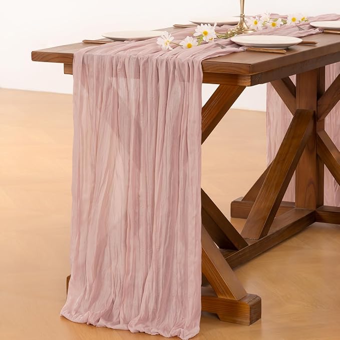 Pink Cheesecloth Table Runner Fall Boho Wedding Birthday Party Home Decor | Pink 3pcs Rustic Gauze 10FT Cheese Cloth Sheer Farmhouse Dining Runner for Baby Shower Bridal Holiday Decorations