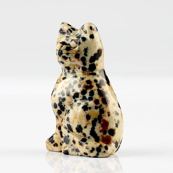 50mm Dalmatian Jasper Natural Stone Cats Statue Feng Shui Crafts Carved Figurine Chakra Carving Healing Reiki