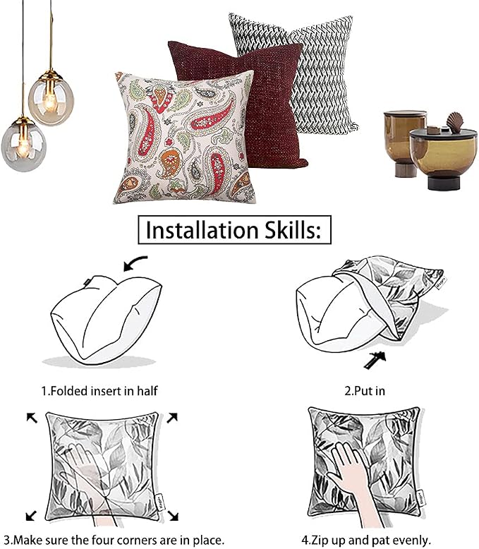 Magpie Fabrics Pack of 2 Outdoor Waterproof Throw Pillow Covers 18 x 18 Inch, Christmas Decorative Cushion Sham Pillowcase Shell for Garden Patio Tent Balcony Couch Sofa(Paisley Red Beige)