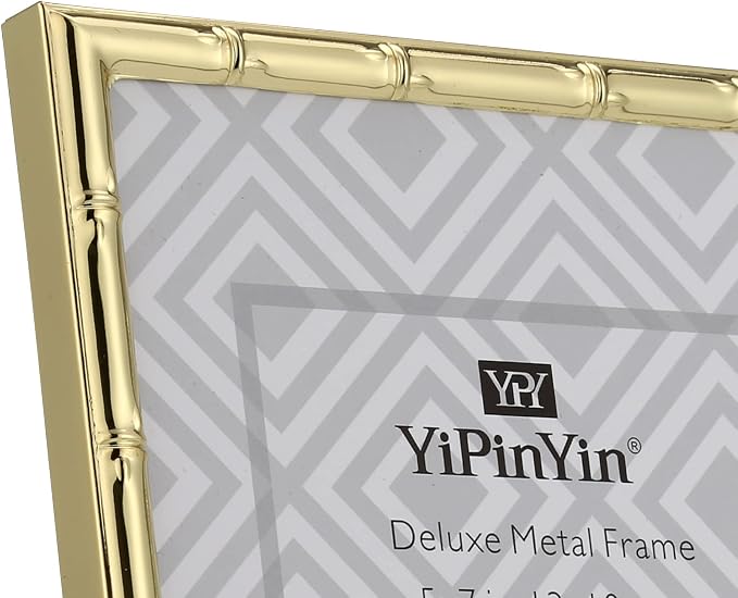 YiPinYin 4x6'' Bamboo Detail Design Gold Metal Picture Frame 2pack, Elegant gold Plated Photo Frames 4 x 6'' With Soft Touch Velvet Backing for Desktop and Wall Décor