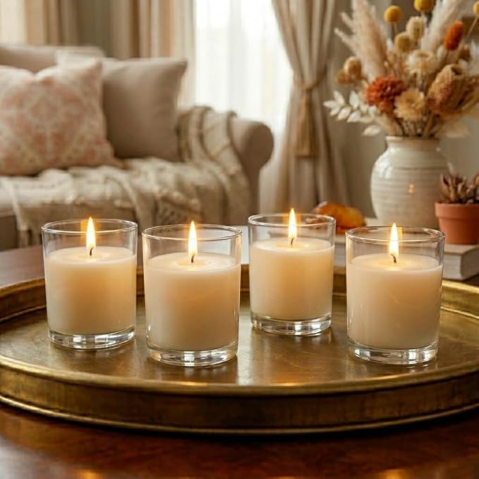 Set of 72 Richland Votive Candles Ivory Unscented and 72 Clear Glass Eastland Votive Holders