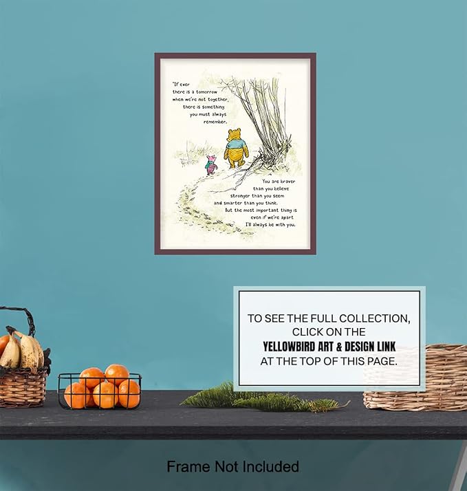 Winnie Pooh Wall Art - Kids Wall Art - Boys Room, Baby Nursery Decor - Girls Bedroom Print - Wall Decor for Toddlers - Always Remember You Are Braver Than You Believe - A. A. Milne Poster 11x14 Gift