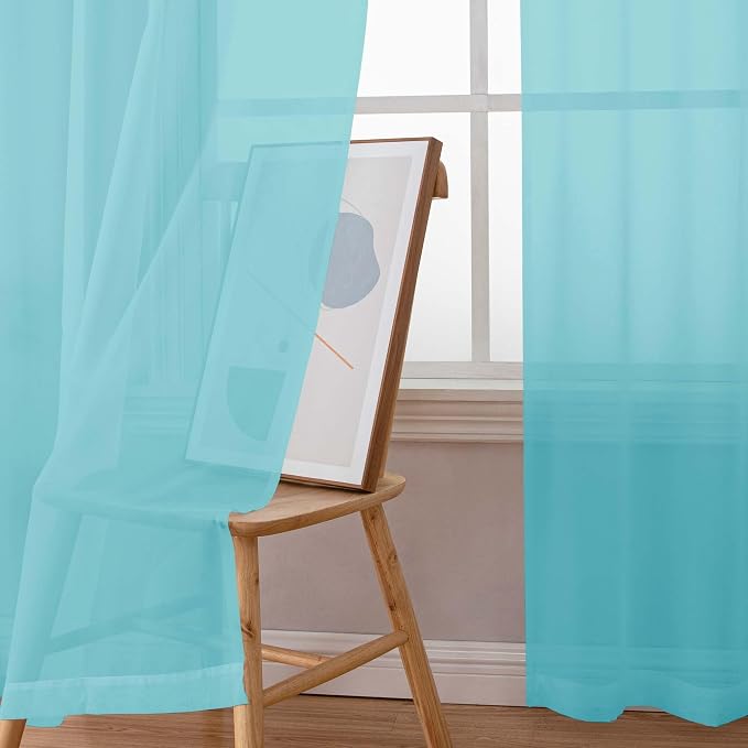 Simplebrand Aqua Sheer Curtains 84 Inches Long, Light Filtering Rod Pocket Solid Color Window Sheer Curtain Panels, Elegant Curtains & Drapes for Living Room, Bedroom 2 Panels (Aqua, 42" W x 84" L)