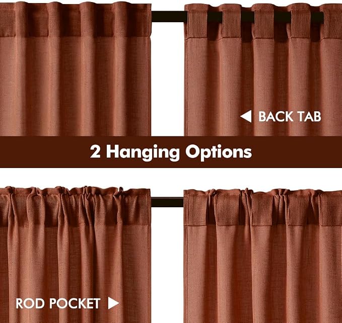 MIULEE Burnt Orange Fall Kitchen Curtain 36 Inch Length 2 Panels Farmhouse | Textured Semi Sheer Light Filtering Short Cafe Tier Curtain for Small Half Window Bathroom Laundry Back Tab Rod Pocket