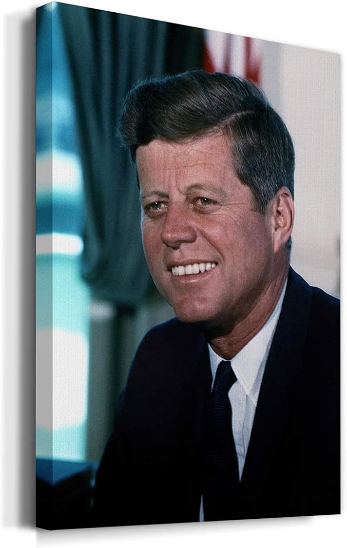 Renditions Gallery John F. Kennedy Presidental Portrait Wall Art, Premium Gallery Wrapped Canvas Decor, Ready to Hang, 36 in H x 24 in W, Made in America Print