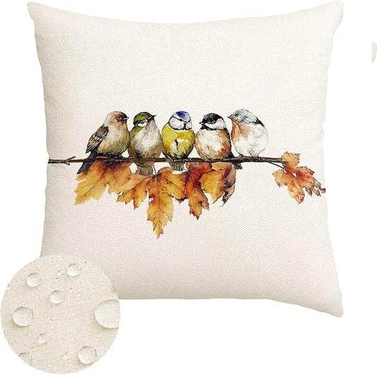 RABUSOFA Birds Maple Leaves Fall Pillow Covers,Seasonal Autumn Thanksgiving Decorative Throw Pillows Fall Decorations for Home Couch Decor 20x20 Inch