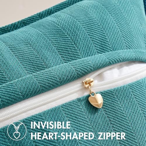 MIULEE Pack of 2 Teal Decorative Chenille Pillow Covers 18x18 Inch