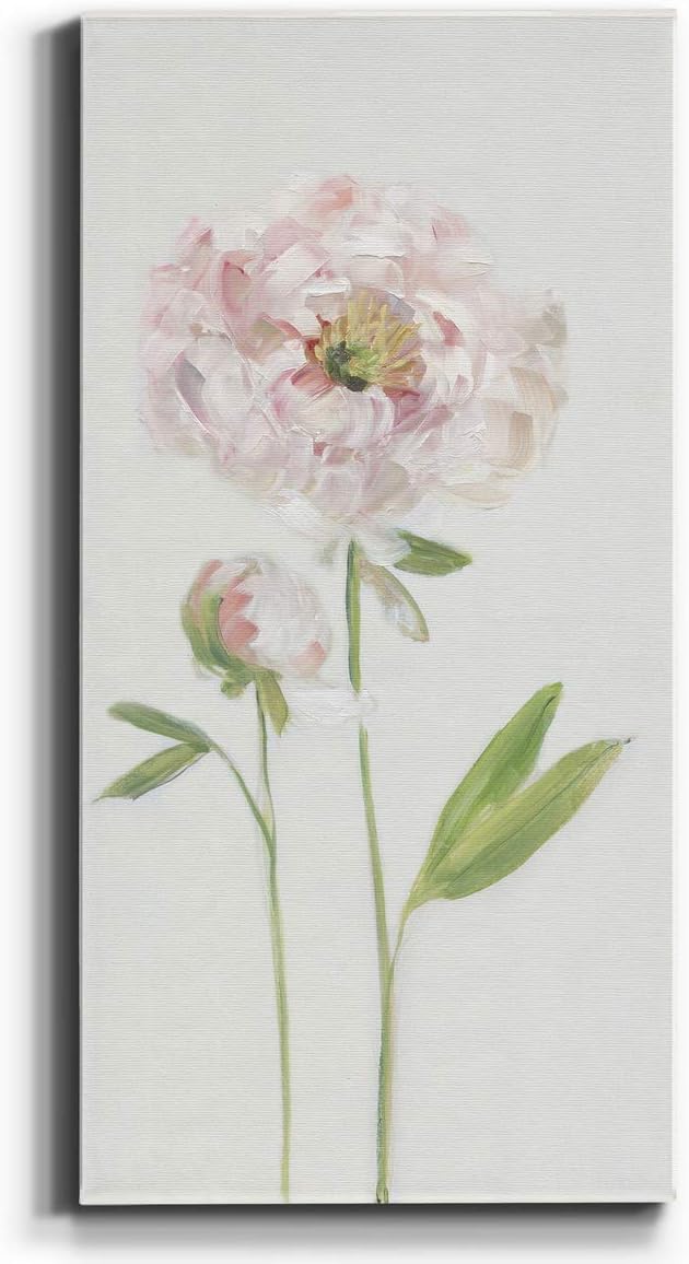 Renditions Gallery Canvas Floral Wall Art Home Paintings & Prints Single Stem Peony Rustic Romantic Botanical Modern Artwork Decorations for Bedroom Office Kitchen - 8"x16" LT43