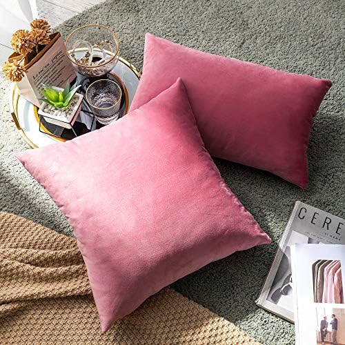 Stellhome Pack of 2 Velvet Pillow Covers Square Decorative Cushion Covers for Bed Couch Sofa Bench, 20 x 20 inch (50 x 50 cm), Hot Pink