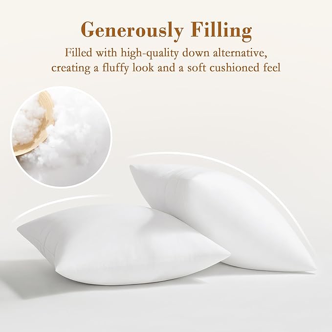 puredown® 18x18 Pillow Inserts, Fluffy Plush Square Form Sham Stuffer Set of 2, Down Alternative Throw Pillows for Couch, Sofa, Bed and Home Decor