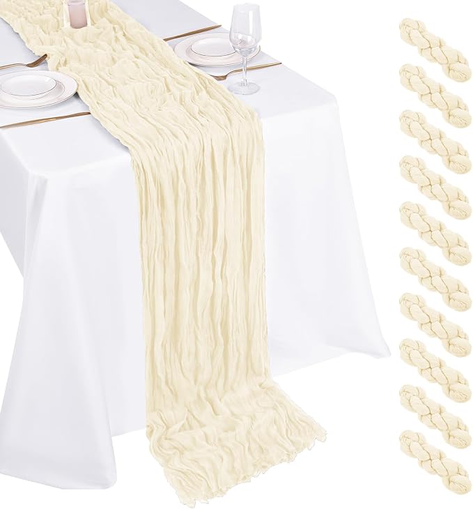 10 Pack Ivory Cheesecloth Table Runner 17x108 Inch Boho Gauze Cheese Cloth Table Runners for Wedding Party Baby Shower Birthday Home Decor