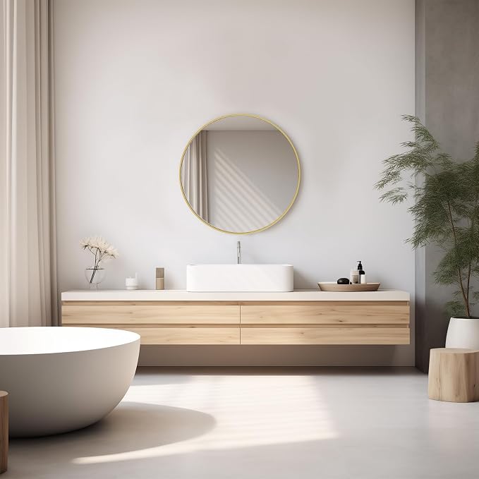 NEWBULIG 20IN Round Bathroom Wall Mirror | Vanity Mirrors for Over Sink, HD Glass Decorative for Entryway, Bedroom & Living Room, Anti-Rust, Tempered Glass, Gold