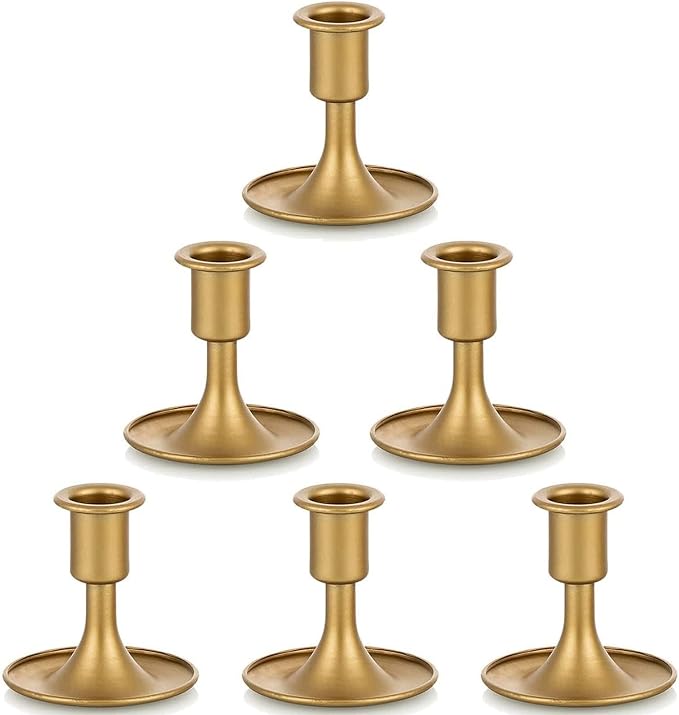 Hewory Gold Candlestick Holders: 6PCS Short Brass Candle Holders for Taper