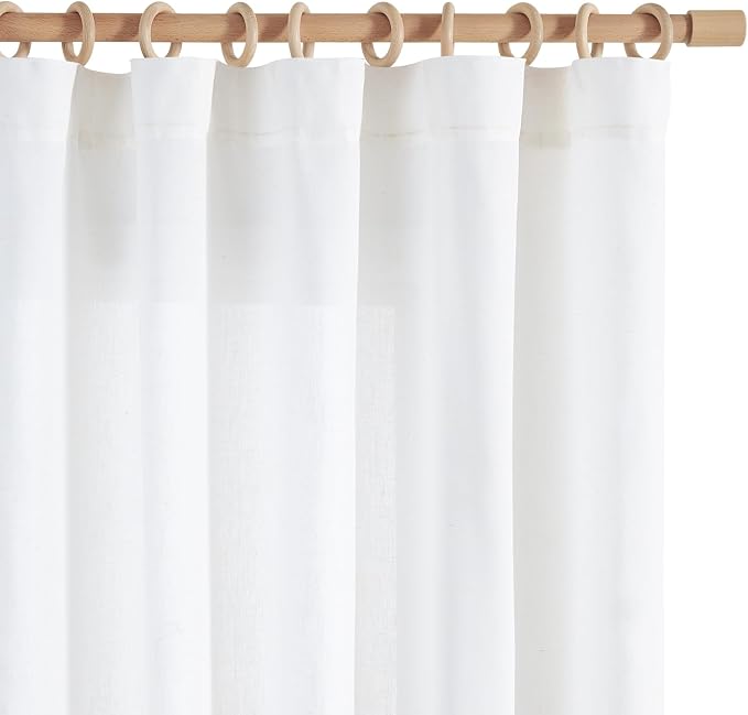 jinchan Linen Curtains Light Filtering Back Tab 50x96 Inch 2 Panels White | Semi Sheer Curtains 96 inch length for Bedroom Living Room, Modern Farmhouse Drapes with Rod Pocket, Natural Boho Curtains
