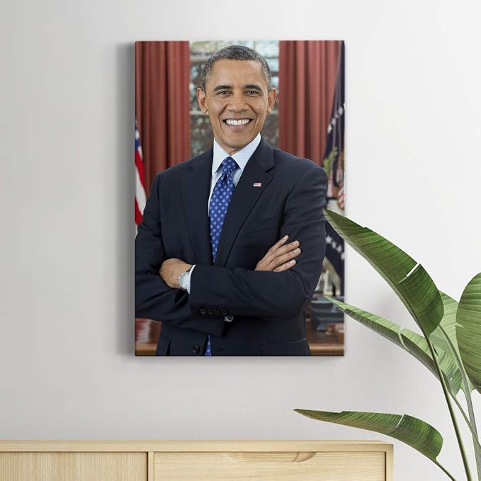 Renditions Gallery Barack Obama Presidental Portrait Wall Art, Premium Gallery Wrapped Canvas Decor, Ready to Hang, 36 in H x 24 in W, Made in America Print