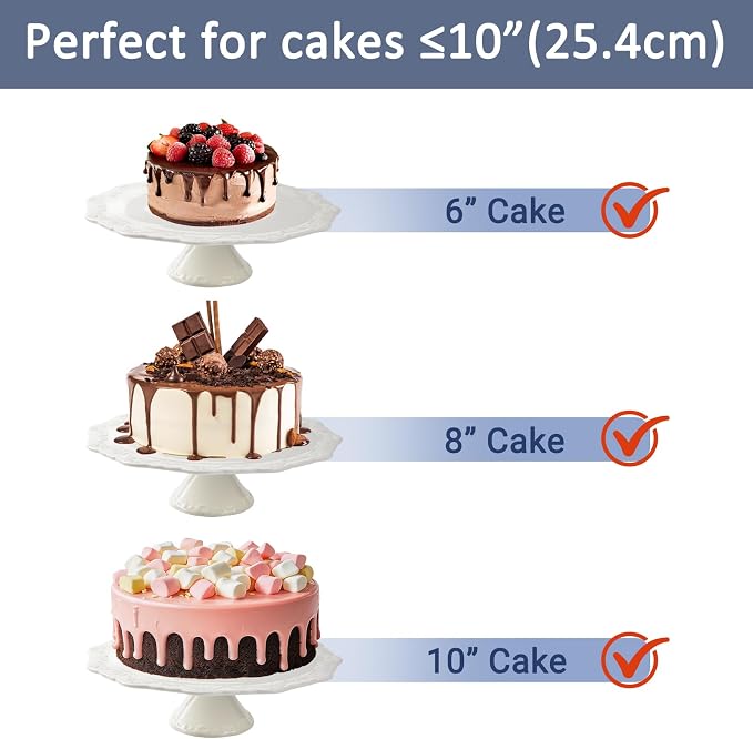10 Inch White Ceramic Cake Stand (Holds 10 Inch Cake), Decorative Cupcake Stand, Dessert Display Plates for Snacks and Cookies, Baby Shower, Birthday, Wedding Party Decor