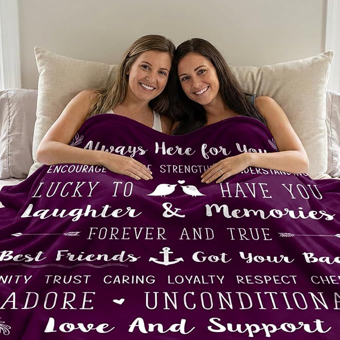 PAVILIA Best Friend Blanket - Friendship Gifts for Women, Soul Sister & Long Distance Bestie Gift, Soft Cozy Fleece Throw with Sentimental Quotes, BFF Birthday Gift Idea, Purple