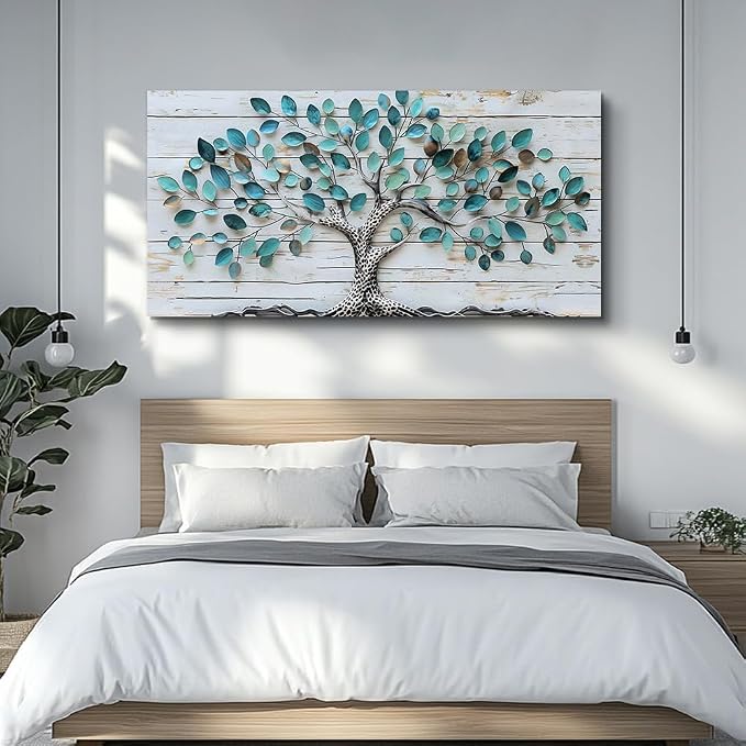 QIYILEXWART Large Wall Decor For Living Room Canvas Wall Art For Office Modern Wall Decorations For Bedroom Green Tree Landscape Painting Abstract Pictures Artwork Room Home Decor 24x48 In