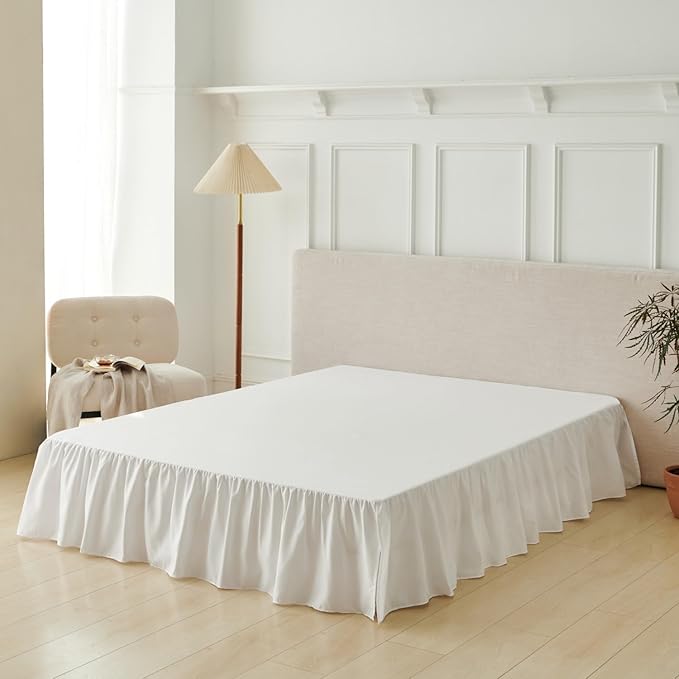 Bed Skirt Full Size Ruffled Bed Skirt, 14'' Full Dust Ruffle Bed Skirts | With Split Corners, Dust Ruffle with Platform, Microfiber, Breathable, Soft, Easy Fit, White