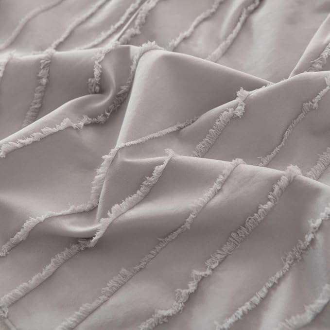 Bed Skirt Full Size - Ruffled Bed Skirt - with Split Corners - Light Grey | Striped Boho Tufted -18 Inch Drop Bedskirt with Platform-Soft Premium Hotel Quality - Easy Fit