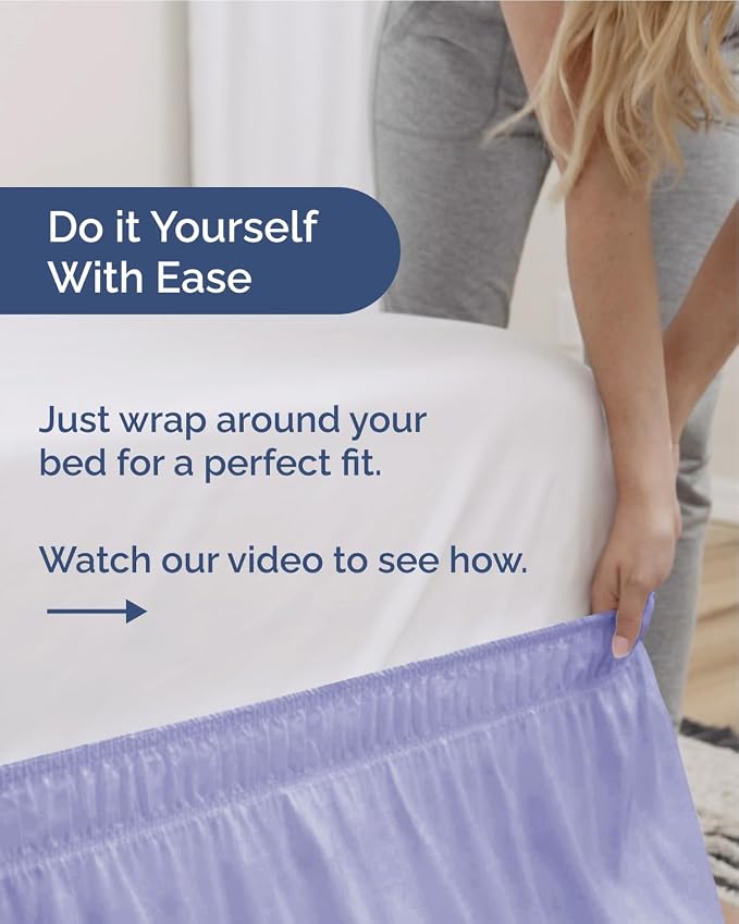 Wrap Around Dust Ruffle Bed Skirt - College Dorm Room - Twin/Twin XL | Lavender, 21 Inch Drop, Elastic Strap & Adjustable Pleated Bedskirt, Wrinkle Free, for Women, Men, Students, Kids & Teens