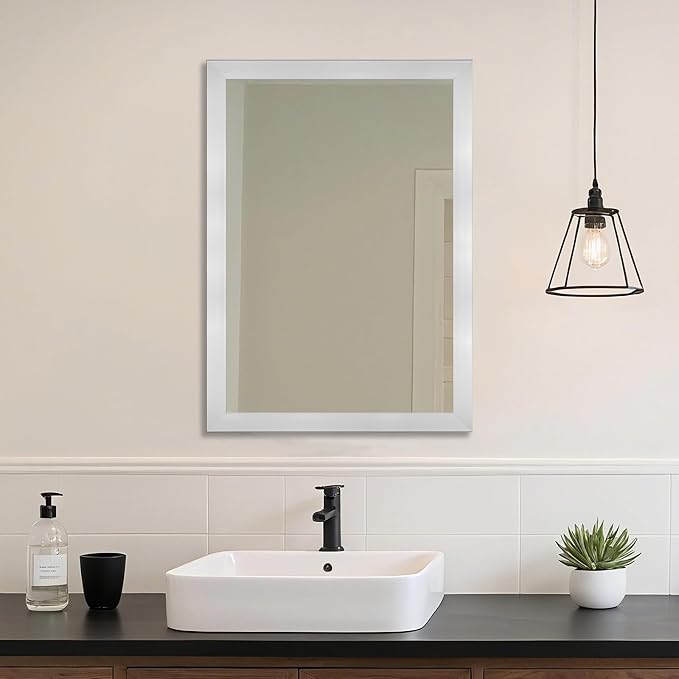 Bathroom Mirror for Over Sink 36x24 Inch Rectangular Wall Mirror, Nickel | Framed Wall Mounted Mirror, Hangs Horizontally or Vertically for Vanity, Entryway, Restroom