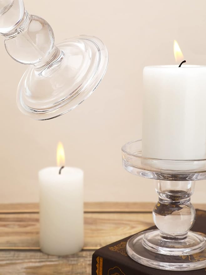 Lewondr Glass Candle Holders, Pillar Candle Holder, 3 Pcs, Crystal Clear