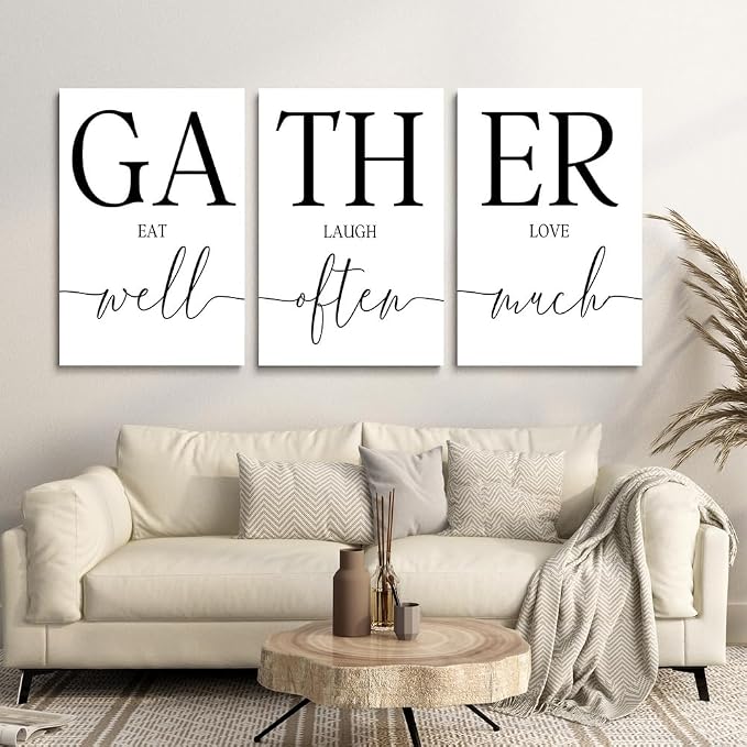 GUBIYU Large Gather Signs for Home Decor, Framed Kitchen Wall Art Farmhouse Dining Room Wall Decor, Farmhouse Family Wall Art Home Signs for Home Decor Large Kitchen Wall Decor for Living Room 24"x36"