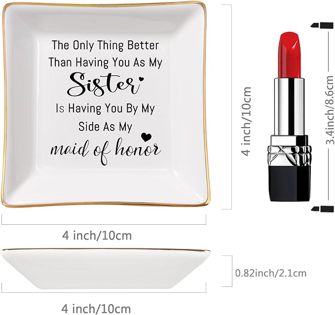 Piudee Bridesmaid Gifts Maid of Honor Proposal Gift Jewelry Dish Trinket Ring Tray - The Only Thing Better ... As My Maid of Honor, Wedding Day Party Gifts for Matron of Honor from Bride