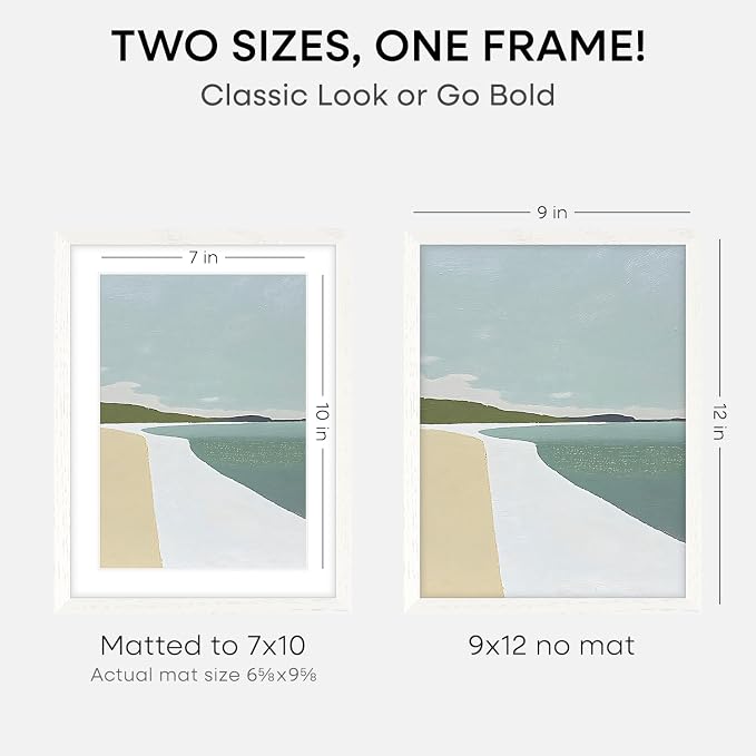 Homeforia 9x12 White Oak Picture Frame, High-End Wood, 7x10 Mat, Glass