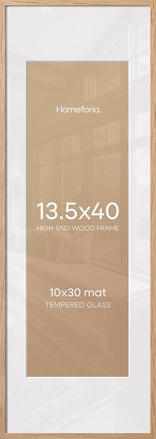 Homeforia 13.5x40 Natural Oak Frame, High-End Wood, 10x30 Mat, Glass