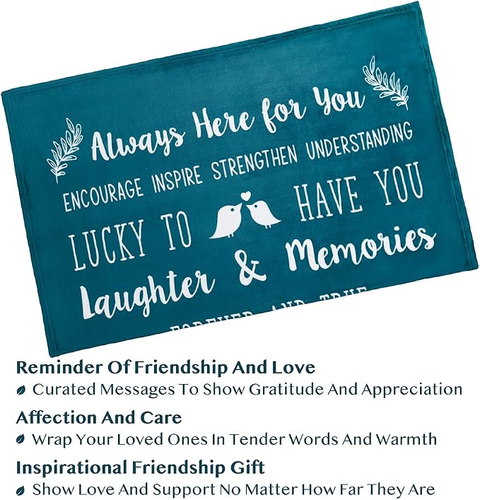 PAVILIA Best Friend Blanket - Friendship Gifts for Women, Soul Sister & Long Distance Bestie Gift, Soft Cozy Fleece Throw with Sentimental Quotes, BFF Birthday Gift Idea, Teal Sea Blue