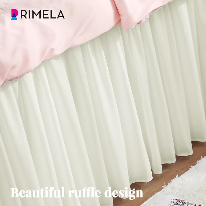 RIMELA Dorm Bed Skirt Twin XL 42 Inch Drop, Easy to Install Extra Long Wrap Around Elastic Dust Ruffle, Cream Bedskirt Silky Fabric Machine Washable (Twin XL 80“L x 39”W & Twin 75“L x 39”W) | Solid ruffled, Wrap-around/elastic, Wrinkle & Fade resistant...