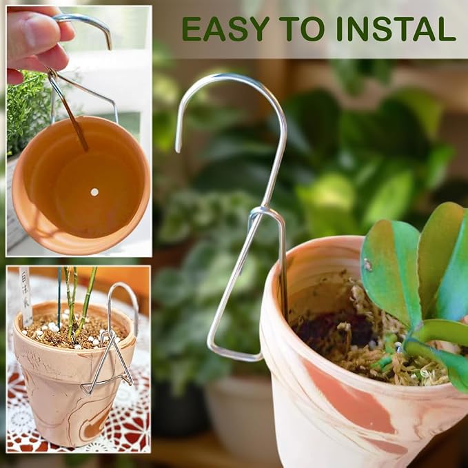 24 Pack Flower Pot Holder, Terracotta Pot Clips for Clay Pot, Plant Hanger Hook, Stainless Steel Pot Hangers, Wall Mounted Plant Holder for Indoor and Outdoor Plants(Back Hook)