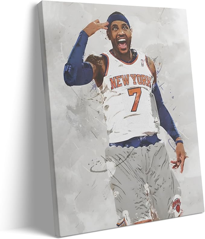 Carmelo Anthony Basketball Canvas Wall Art, Sports Player Poster, 16x20 | Abstract splash ink athletic artwork, motivational sports wall decor for teen boys room, bedroom, living room, gym or office
