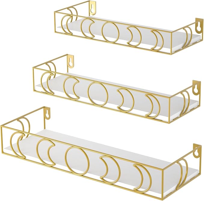 PHAREGE Moon Phase Floating Shelves White Gold Set of 3