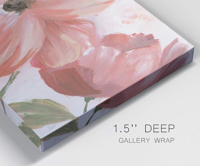 Renditions Gallery Canvas Floral Wall Art Home Paintings & Prints Pink Blooming Flowers Glam Modern Botanical Vibrant Decorations Artwork for Bedroom Office Kitchen - 20"x40" LT43