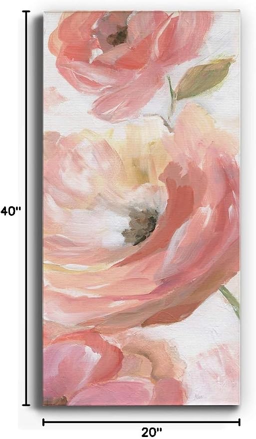 Renditions Gallery Canvas Floral Wall Art Modern Paintings & Prints Decorations Pink Blooming Flowers Glam Vibrant Botanical Wall Hanging Artwork for Bedroom Office Kitchen - 20"x40" LT43