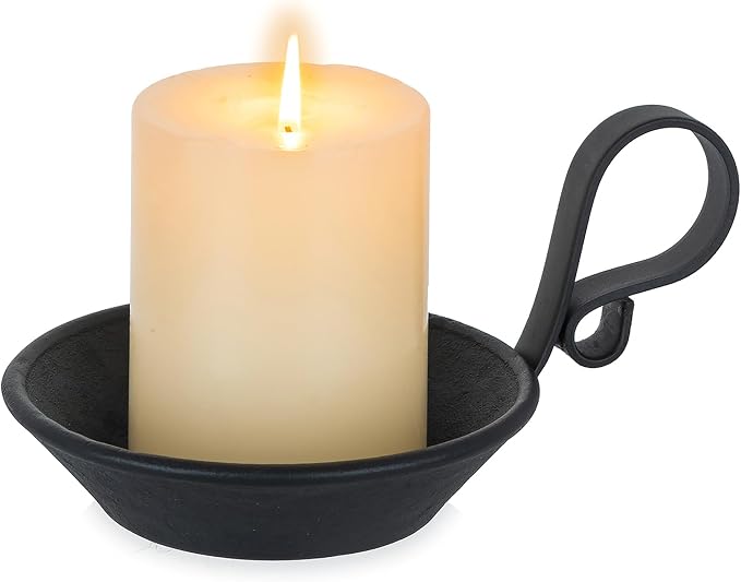 Iron Pillar Candle Holder: Vintage Black Candle Plate with Handle