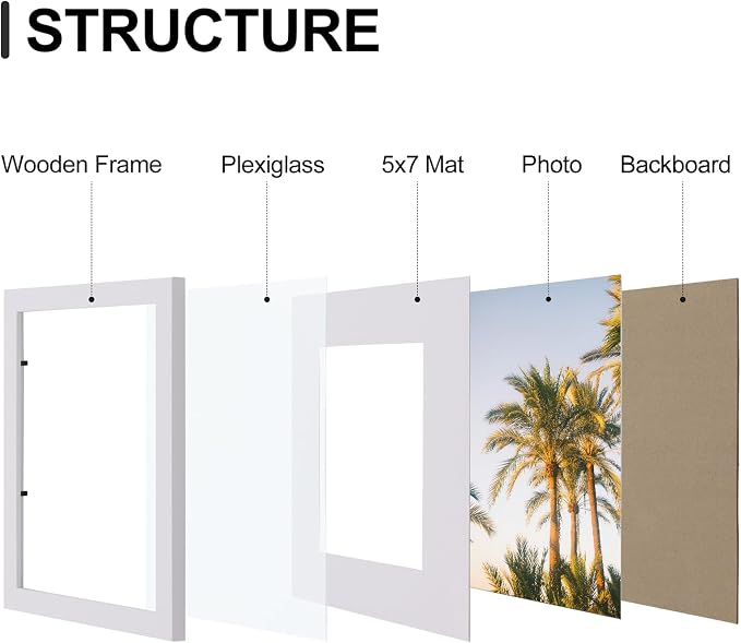 Vittanly 8x10 Picture Frames Set of 9 for Wall or Tabletop Display, White | Display Pictures 5x7 with Mat or 8x10 without Mat, Small Photo Frames, Engineered Wood with Shatter Resistant Plexiglass