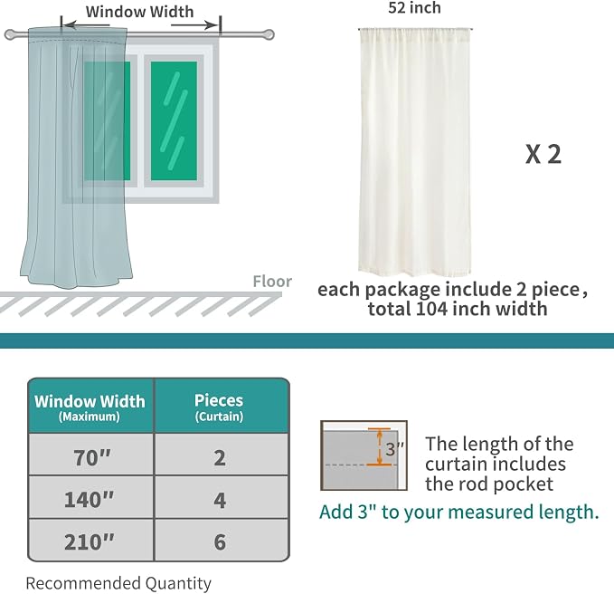 BGment White Linen Curtains 52X96 Inches Long for Living Room 2 Panel | Semi Sheer Light Filtering Drapes with Rod Pocket for Bedroom Floor Length Lightweight Rustic Window Treatments