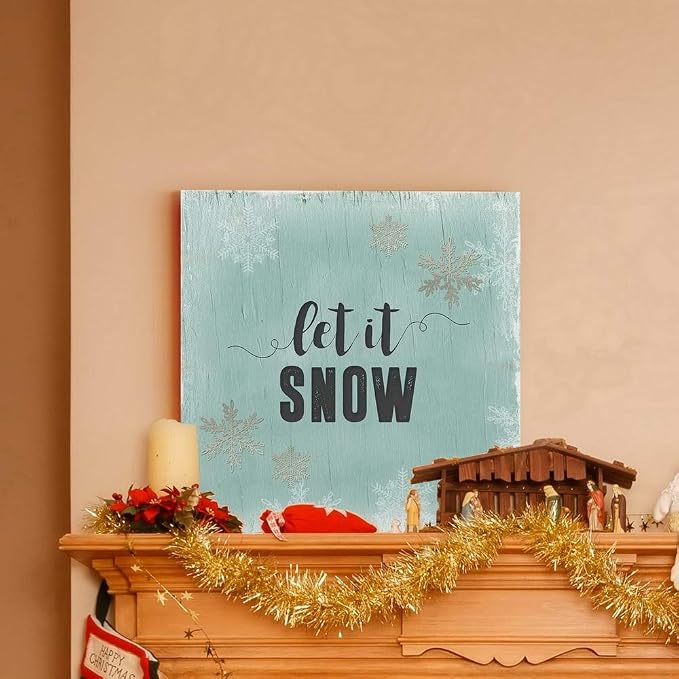 Renditions Gallery Xmas Artwork Prints for Home Decor Let it Snow on Christmas Canvas Wall Hanging Art for Bedroom Living Room & Kitchen Decorations - 10"X10" LT05
