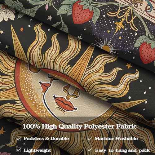 Accnicc Sun and Moon Tapestry Boho Vintage Floral Wall Tapestry for Bedroom Aesthetic Hippie Celestial Botanical Colorful Plant Small Tapestries Wall Hanging for Living Room Dorm 48 x 36 Inch