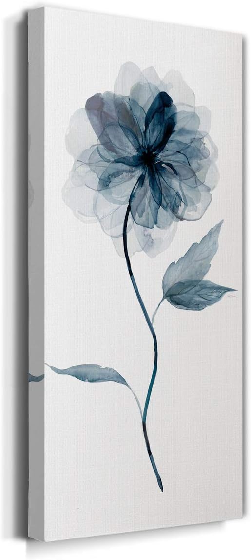 Renditions Gallery Canvas Floral Wall Art Nature Paintings & Prints Delicate Indigo Flower Modern Glam Romantic Canvas Artwork Decorations for Bedroom Office Kitchen - 8"x16" LT43